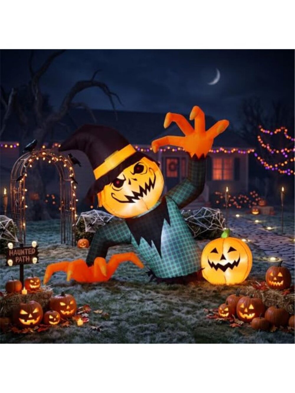 5FT Halloween Inflatable Giant Pumpkin Ghost Outdoor Decoration